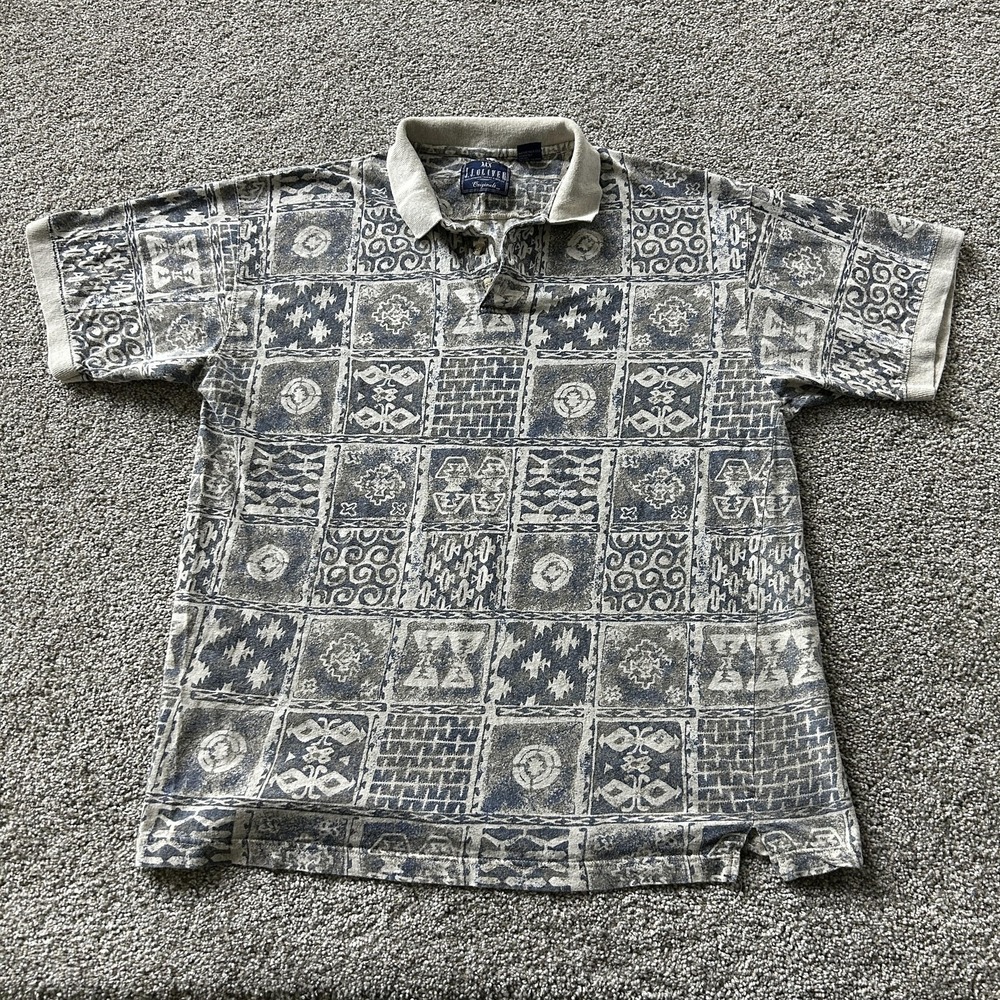 Vintage J. Oliver Polo Shirt Mens S Beige Patchwork Knit Short Sleeve Hong Kong